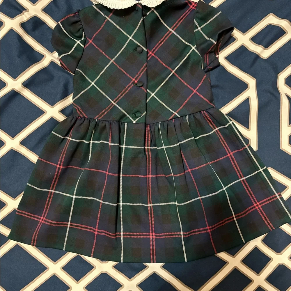 Ralph Lauren Navy Plaid Dress with White Ruffle Collar - Picture 2 of 4